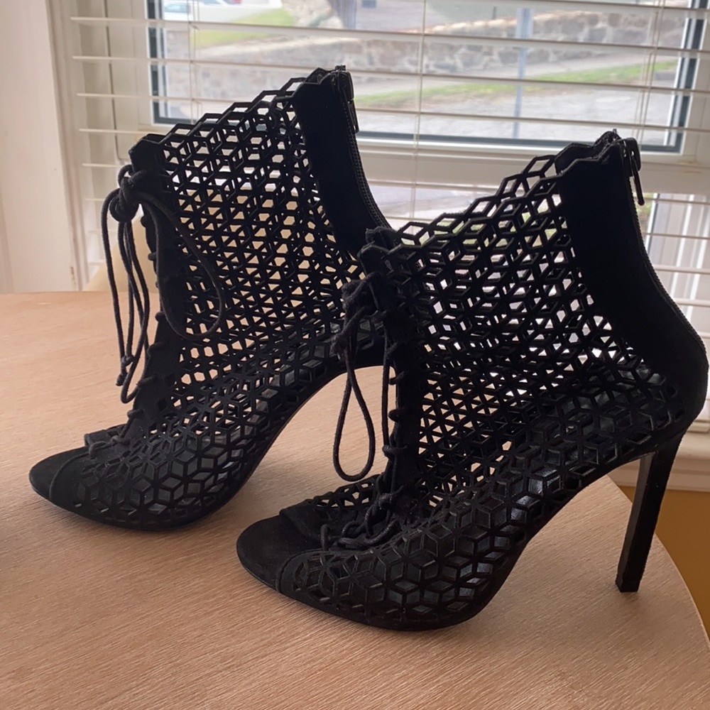 Zara Mesh Suede Peep Toe Heel